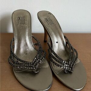 Pelle Moda Women's Leather Heels in Antique Silver with Rhinestones
